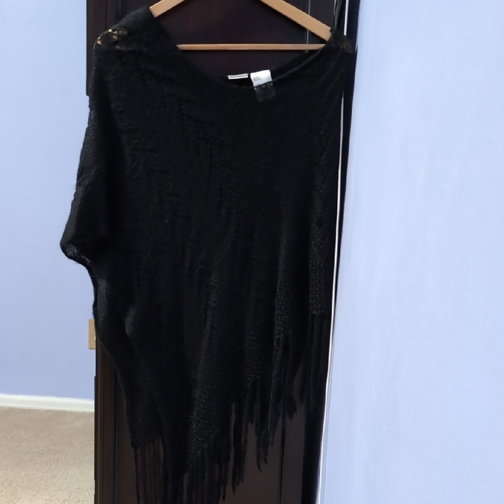 No Boundaries Rich Black Knit Poncho